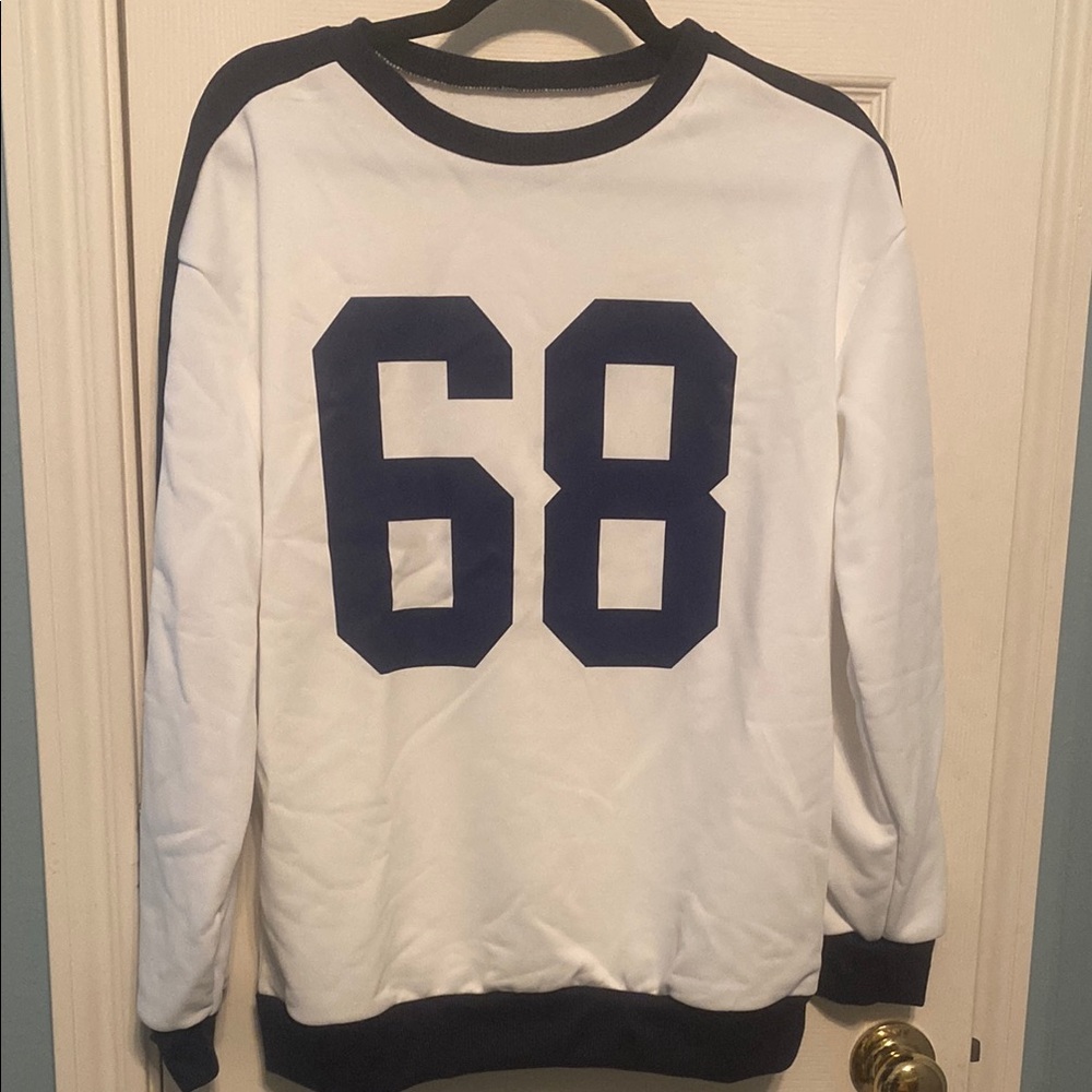 Men's White and Black Sweater with Number Print